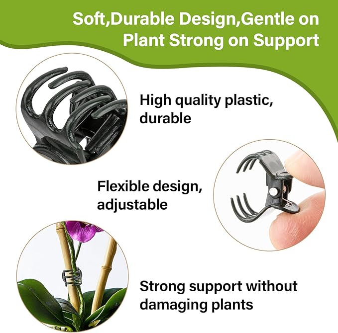 200 PCS Plant Clips Orchid Clips - Plant Support Clips for Indoor Plants, Small Plastic Garden Trellis Clips for Plant Stakes, Climbing Vine Stem Support, Orchid Plant Training Upright Growth