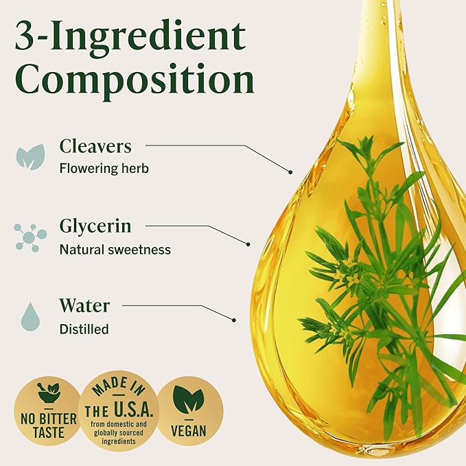 HERBAMAMA Cleavers Herb Tincture - Vegan Natural Detox & Cleanse Support with Cleavers Leaf Extract Drops - Non-GMO, Alcohol & Sugar-Free Liquid Herbal Supplement, 84-Day Supply