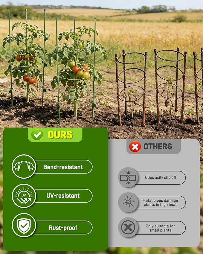 8 Pack 35.4" Tall Tomato Cages for Pots and Containers, Adjustable Tomato Plant Support with Sliding Clips, Plastic-Coated Metal Tomato Trellis Cage for Patio, Raised Bed & Garden Vegetables