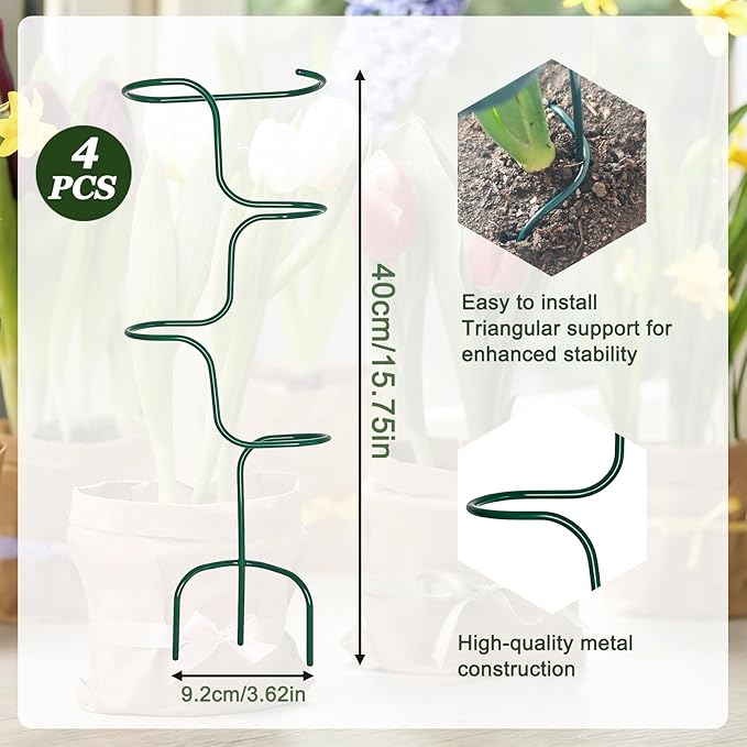 Indoor Plant Trellis Support, 4PCS Durable Metal in & Outdoor Trellis for Climbing Plants 15.7 Inch Metal Garden Stakes Plant Stem Holder Support for Potted Plants, Monstera, Flowers & Herbs (4PCS)