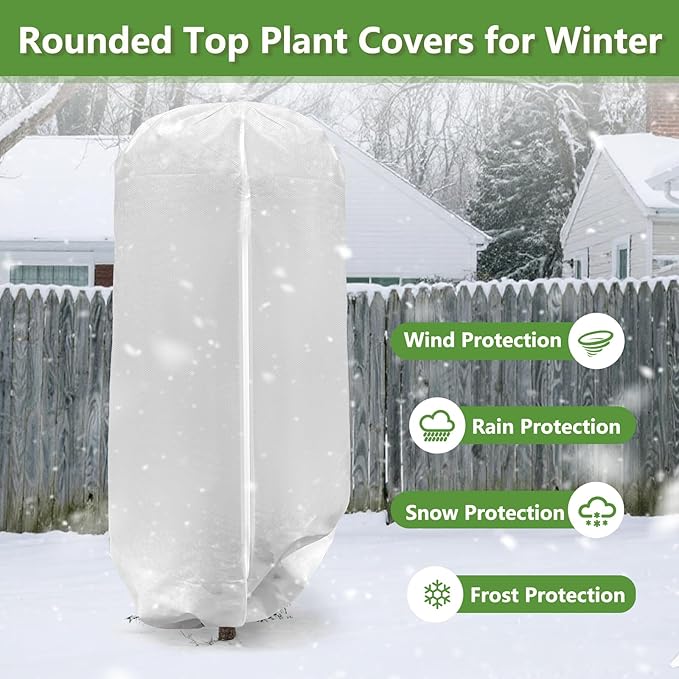 ANGAR Rounded Top Plant Covers Freeze Protection for Winter, Plant Covers for Winter, 75" X 90" Tree Frost Protection Blankets Outdoor with Zipper/Drawstring, for Shrub Bush Fruit Tree Potte(White)