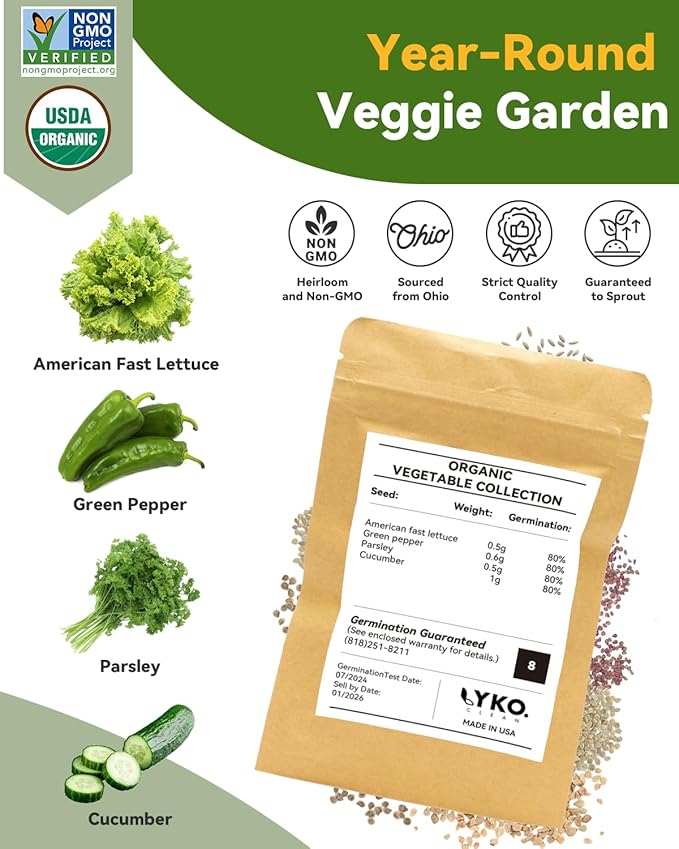 LYKOCLEAN Vegetable & Salad Green Seed Pod Kit for Aerogarden, (16 Pods) Ahopegarden, iDOO – Non-GMO American Fast Lettuce, Green Pepper, Cucumber, Parsley Seeds, Compatible with All Hydroponic System