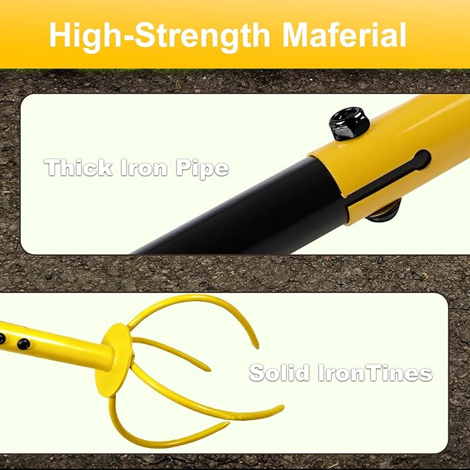 Garden Hand Tiller with Ergonomic Handle, Steel Cultivator Tiller Lawn Aerator Soil Lossener Manual Twist Tiller for Gardening