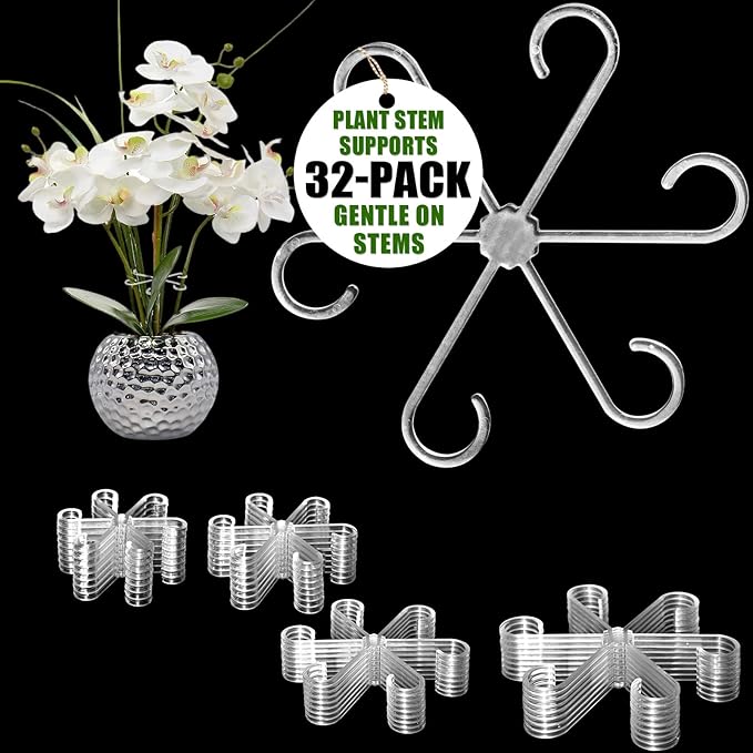32 Pack Upgraded Plant Stem Support, Monstera Plant Support, Nearly Invisible Support for Indoor Plants, Reusable Stem Holders, 4 Sizes Plants Accessories, Plant Stabilizer Indoor