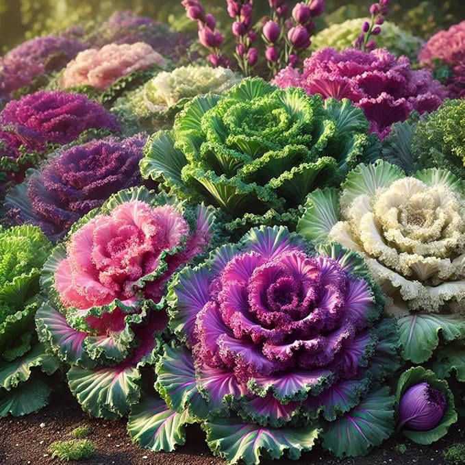 Flowering Kale Mix Large Flowered Seeds – Brassica Oleracea | Biennial | Ornamental & Edible | Cold-Hardy & Vibrant Blooms
