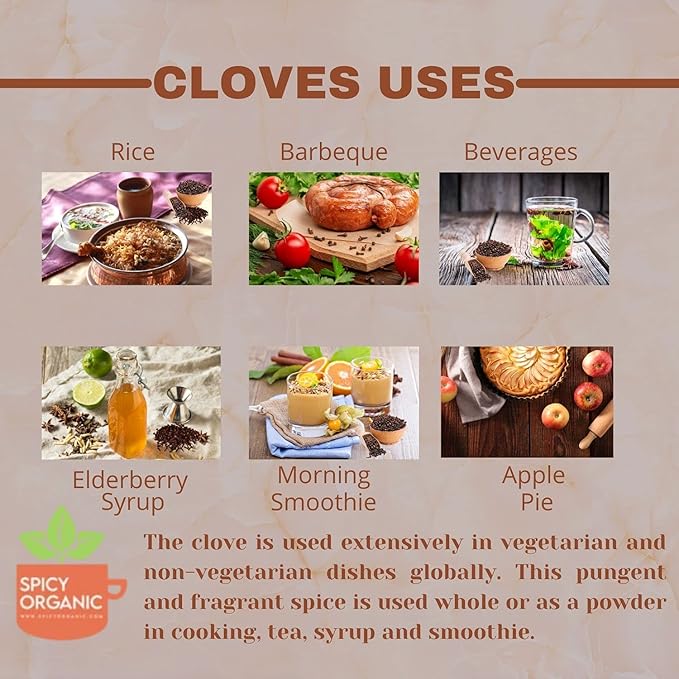 SPICY ORGANIC Cloves Whole - 100% Pure USDA Organic - Non-GMO, Keto Friendly, Non-Irradiated Fresh Clove Seed Spice - 16 OZ