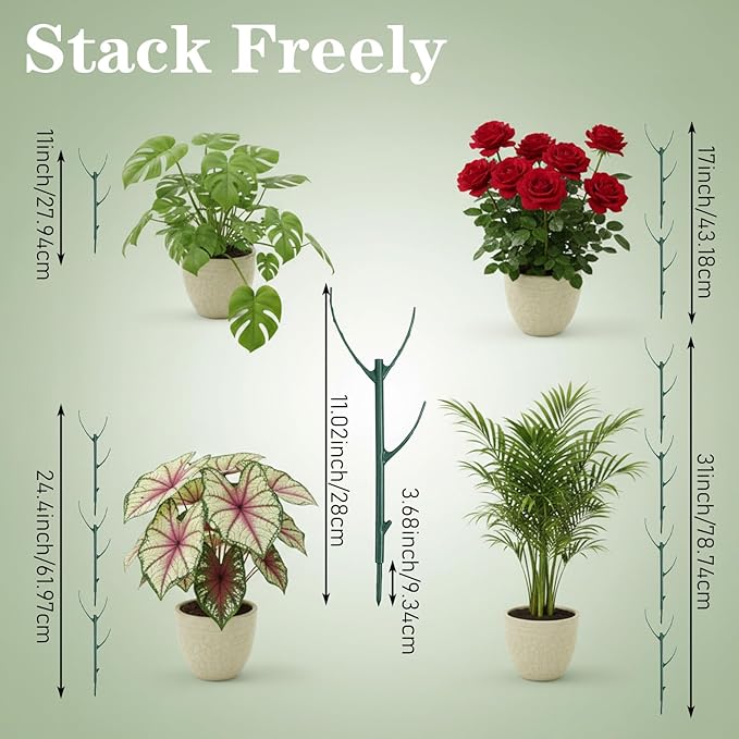 5 Pack Stackable Plant Support Stakes Stem Holder Plant Support Structures Pole Garden Cage Plant Stakes Accessories Climbing plant Sticks Monstera Potted Indoor Outdoor Houseplant with Garden Ties