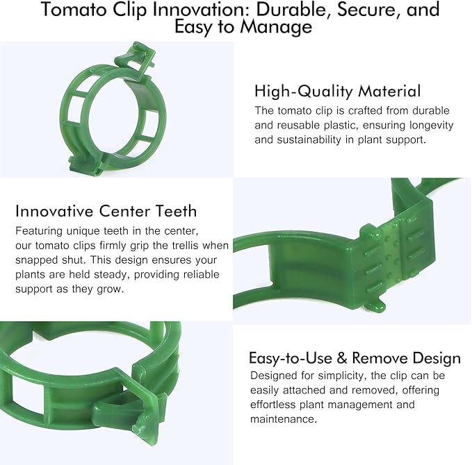 Tomato Clips, 200Pcs Plant Support Clips Garden Clips for Climbing Plants, Tomato Clips for String Trellis, Trellis Clips for Plants Support- Green