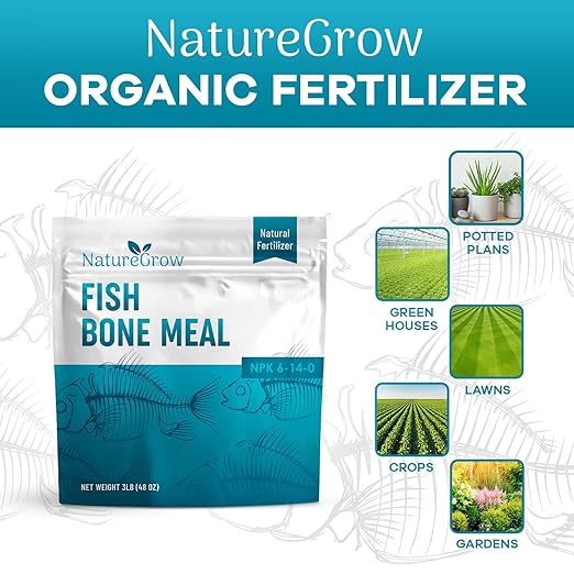 Fish Bone Meal Fertilizer-6-14-0 Natural Plant Food Source of Nitrogen and Phosphorus for Organic Gardening (6LB)