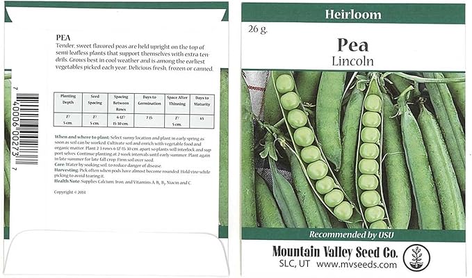 Lincoln Pea Garden Seeds - 26 Gram Packet ~50 Seeds - Non-GMO, Heirloom Vegetable Gardening & Microgreens Pea Shoots Seeds