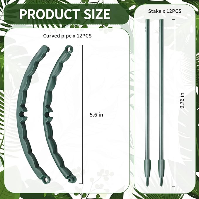 12Pack Plant Support Stakes,Half Round Plant Support Ring Plastic Plant Cage Holder Flower Pot Climbing Trellis for Small Plant Flower Vegetable,Indoor and Outdoor Plants