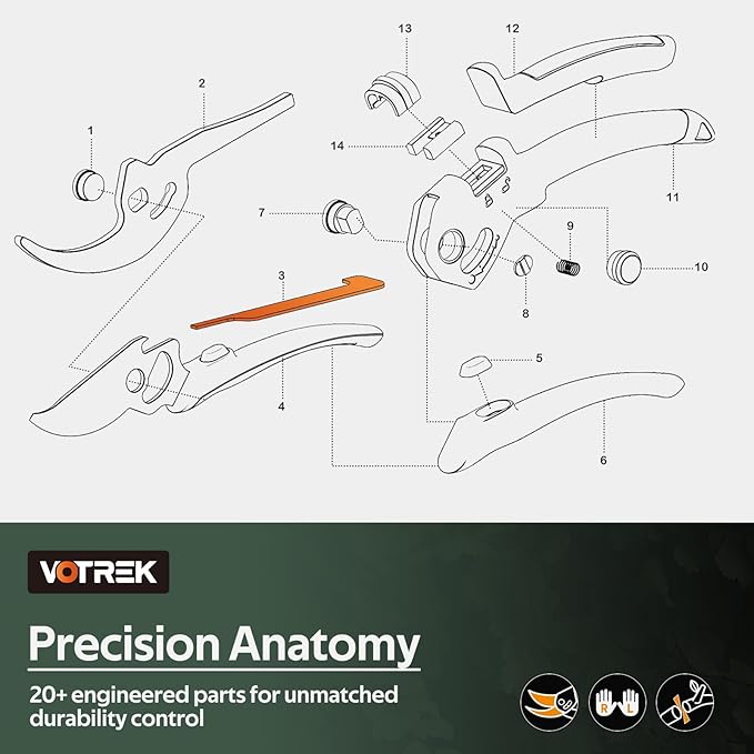 VOTREK® Pruning Shears, [Patented Stepless Handle Opening] - Garden Clippers with Ultra-Sharp SK5 Steel for Weak Hand, Bonsai Scissor Universal Fit for All Hand Sizes, Effortlessly Cut 1-Inch Branches