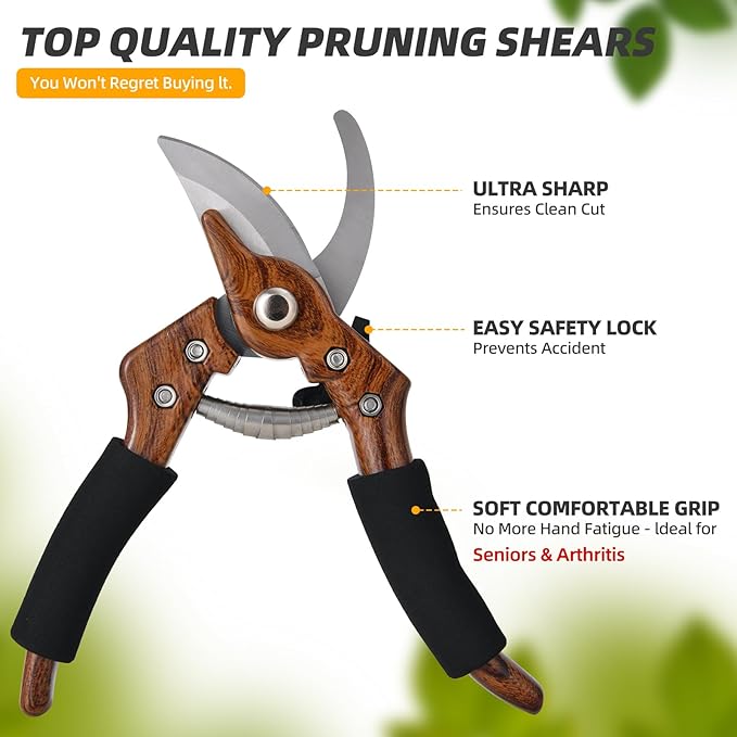 8" Bypass Pruning Shears - Garden Shears -Garden Clippers-Pruners for Gardening-Hand Pruners-Gardening Scissors-Gardening Tools