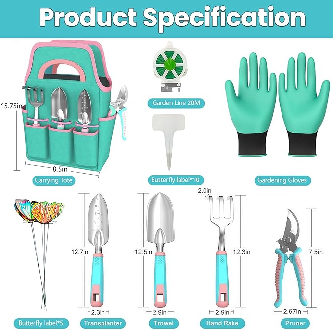 Gardening Tools Kit - 27PCS Heavy Duty Gardening Tool Starter Set with Non-Slip Rubber Handle, Ideal Gifts for Women and Men