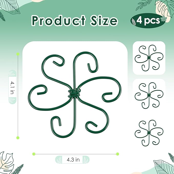 RELBRO Plant Stem Supports, 4.3 Inch Monstera Holder Support Metal Plant Stabilizer for Indoor Outdoor Potted Plants Growing Upright, Green, 4 Pcs