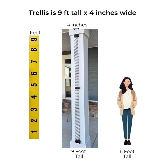 Deck Post Trellis for Posts and Columns, 108 in x 4 in Narrow Climbing Plant Support, HDPE Mesh Vine Trellis for Clematis and Vines, Scroll Trellis 2-Pack
