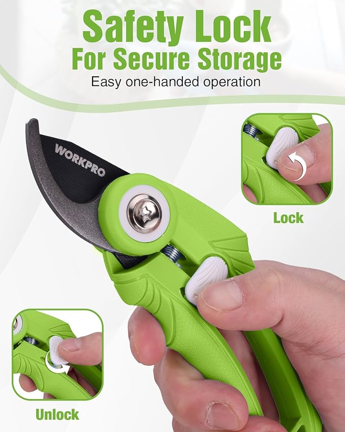 WORKPRO 2 Pack Garden Pruning Shears, 6.9" Bypass & Straight Shears, Premium Gardening Clippers for Flowers, Plants, and Fruit Trimming, Green