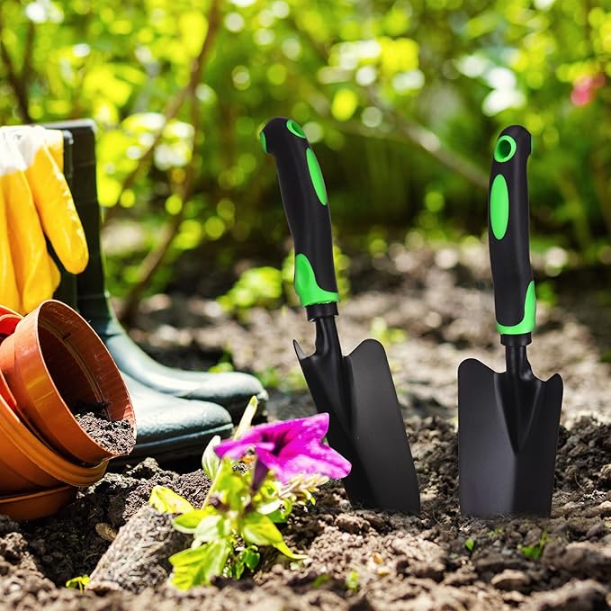24 Pcs Garden Shovel Aluminum Alloy Heavy Duty Trowel Garden Tool Small Shovels for Digging Metal Hand Trowel Spade with Soft TPR Handle for Lawn Yard Farm Home Shop Planting (Green Black)
