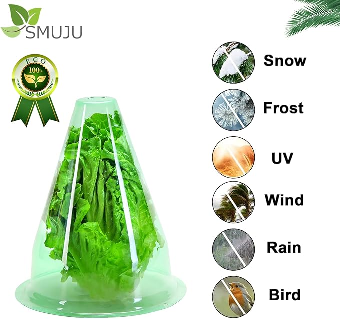 【24 Pieces】 Garden Cloches for Plants, Multifunctional Plant Cover Plant Protectors Transparent Bell Jar Cloches Protection Plants from Birds, Slugs, Frost, Freeze Weather, 7.8" D x 9.4" H, Green