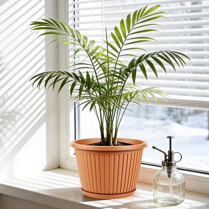 Large-Planter-Indoor-Outdoor Plant Pots, 14 inch 4 Pack Plastic Flower Pots with Saucer And Drainage Holes, Modern Garden Planters For Planting Medium Large Plants, Decorative Resin Garden Pots