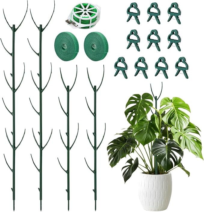 22pack Stackable Plant Support Stakes Climbing Plant Support Structures Stem Holder Structures Frame Plants Holder Stick Moss Pole for Supports(Color:Green)