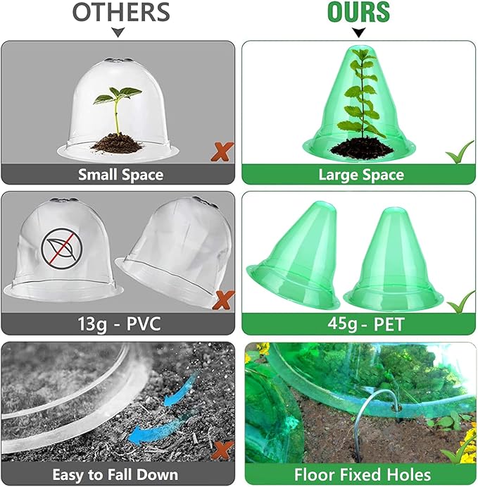 【10 Pieces】 Garden Cloches for Plants, Large Plant Covers Plant Protectors Transparent Bell Jar Cloches to Protect Plants from Birds, Slugs, Frost, Freeze Weather, 10.6" D x 9.5" H, Green
