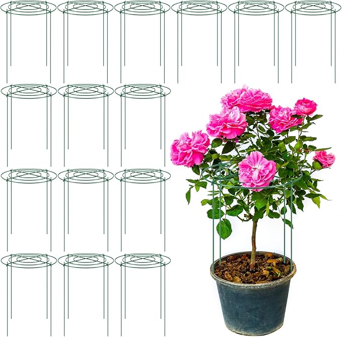 Geelin 15 Pack Peony Cages and Supports 12'' Dx 16'' H Grow Through Metal Plant Supports Frame Rings Hoops for Outdoor Plants Peony Flowers Tomato Rose