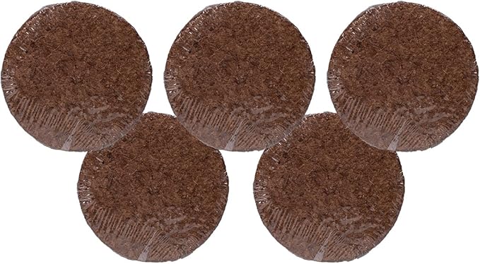 CaliKiwiPros 5 Large 65gm Coco Coir disks Ideal Potting Soil for Indoor & Outdoor Plants. 1 Disk Creates 1.5lbs of Soil Fills a 9'' x 6'' Plastic Bag. Greatest Volume & Value as Almost 4 quarts.