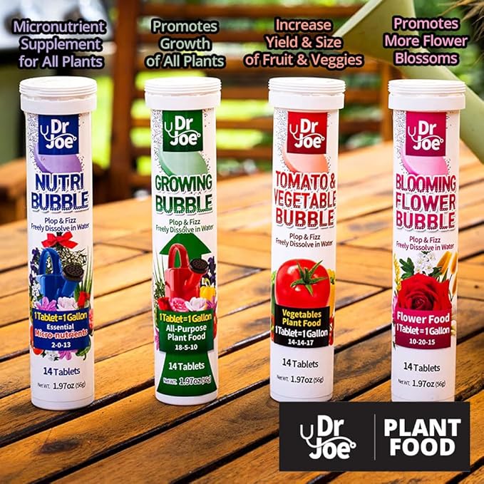 Dr. Joe Tomato & Vegetable Bubble Plant Food - Water Soluble Fertilizer (14 Fizzing Tablets, Makes 14 Gallons, 14-14-17)