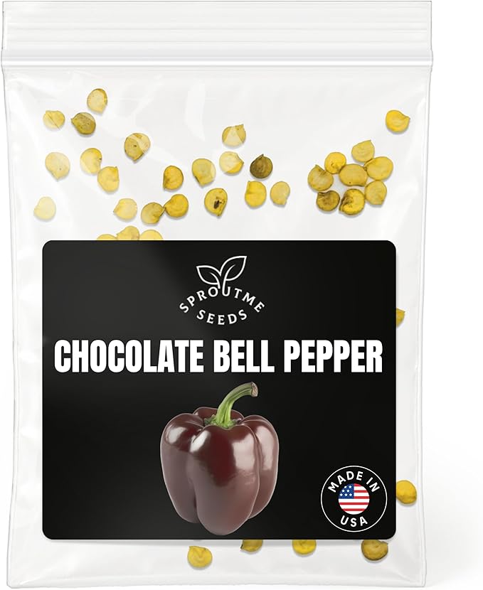 Fall & Winter Chocolate Bell Pepper Seeds for Indoor Planting – 50 Non-GMO Heirloom USA-Grown Sweet Bell Pepper Seeds with High Germination (Capsicum annuum)