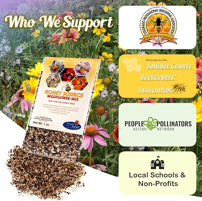 Honey Source Wildflower Seeds Mix for Honey Bees 1oz - Premium Annual and Perennial Flower Seed Mix – Bulk Planting for Pollinator