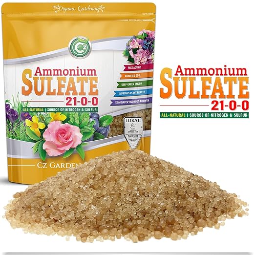 Ammonium Sulfate Fertilizer AMS 21-0-0 +24% Sulfur - Made in USA Plant Food for Indoor/Outdoor Plants & Flower Gardens - Promotes Lush Growth - Green Lawns, Fruit, Vegetables, Acid Loving Plants