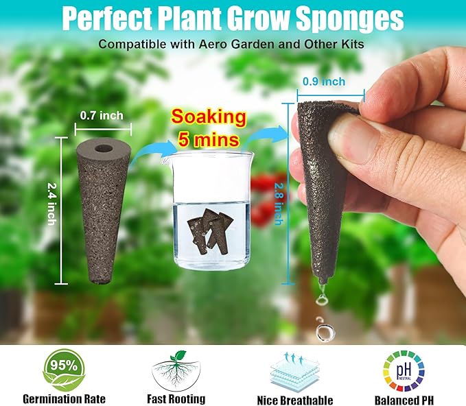 Replacement for Aerogarden Pods Hydroponic Accessories, Grow Anything Seed Pods Kit with 25 Grow Sponges, 25 Grow Baskets, 25 Pod Labels, 25 Grow Domes and 200ml A&B Plant Food Nutrients
