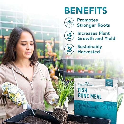Fish Bone Meal Fertilizer-6-14-0 Natural Plant Food Source of Nitrogen and Phosphorus for Organic Gardening (3LB)