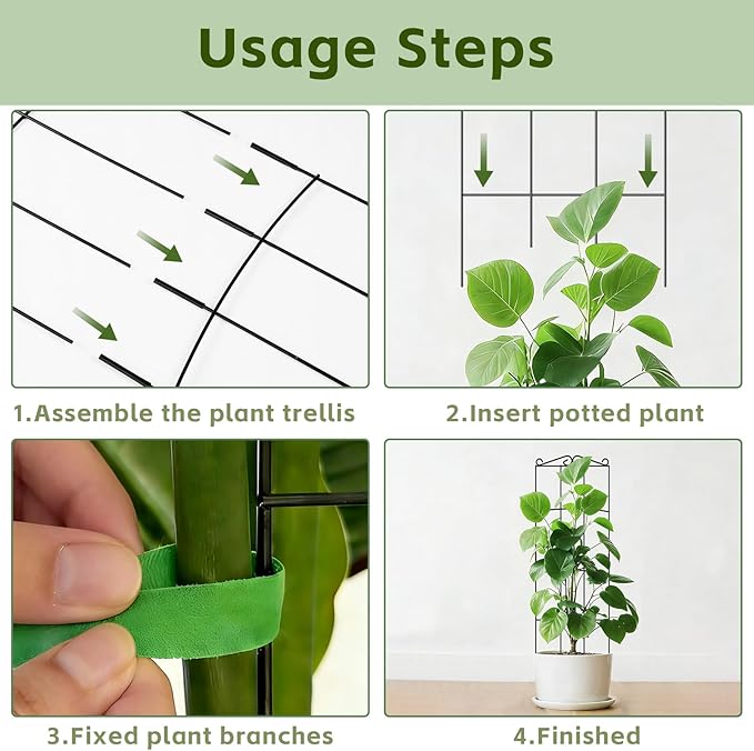 Trellis for Climbing Plants Indoor, 4 Pack 31'' Metal Plant Trellis Indoor for Potted Plants, Sturdy Plant Support Outdoor for Ivy Pothos Monstera Hoya Flower Vine, Rectangular Shape