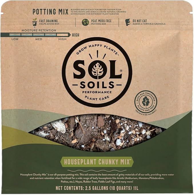 Sol Soils Chunky Houseplant Mix - Fast Draining Soil for Indoor Plants with Coco Coir Chips, Perlite, & Pumice, 10 Quart