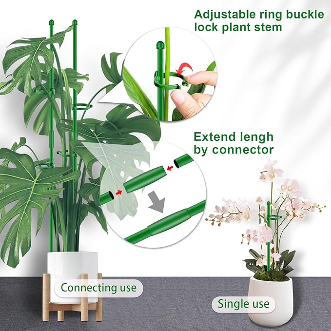 30Pcs Plant Support Stakes 17 inch SupKing Garden Orchid Sticks Extended to 3ft 4ft 5ft Plant Poles with Clips for Indoor Outdoor Potted Tomato Rose Amaryllis Vegetables Comes with 20 Ties