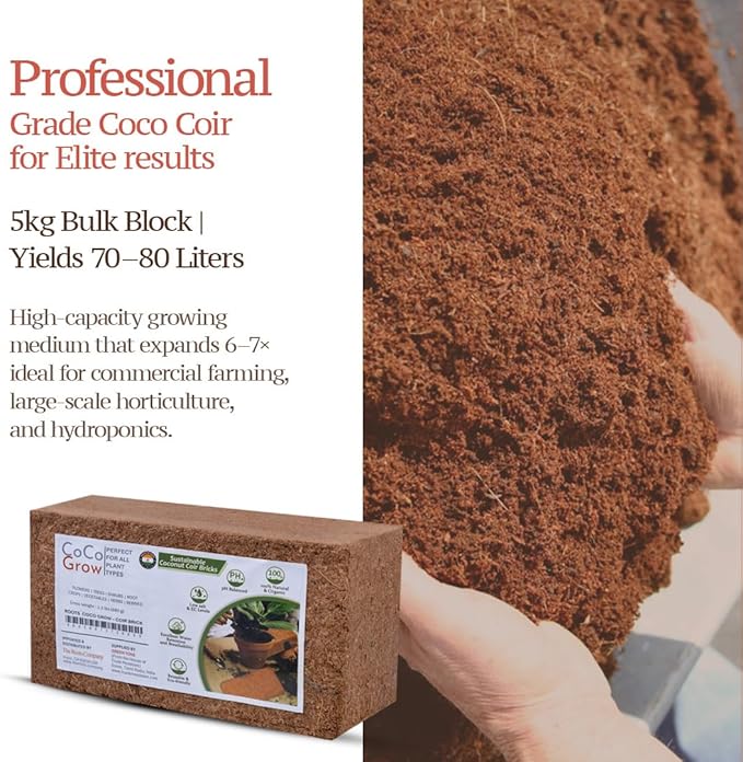 Premium Coco Peat Bricks – Low EC Coconut Coir Growing Medium, Pre-Buffered & pH Balanced, High Water Retention for Gardening, Hydroponics & Seed Starting, Pack of 6