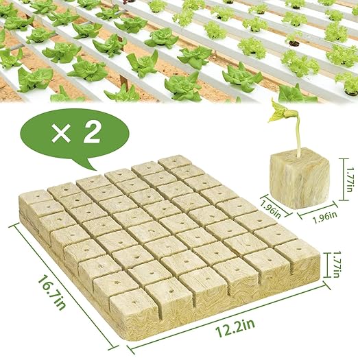 Halatool 2 Inch Rockwool Garden Rockwool Cubes for Hydroponics Rock Wool Planting Cubes for Soilless Cultivation Cuttings Clone Plants Germination Seedlings Start (2 Sheets, 96 Plugs in Total)