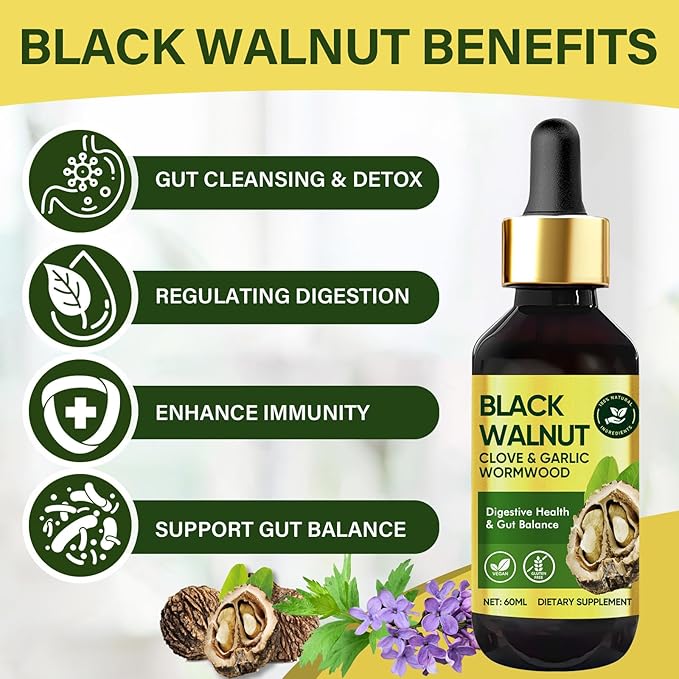 Prettypum Wormwood Black Walnut Clove Cleanse Tincture, Promotes Gut Cleanse & Digestive Health, Organic Herbal Extract, 2Fl Oz