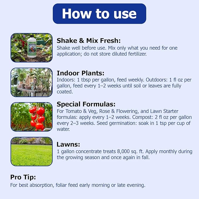 Neptune’s Harvest Seaweed Plant Food (0-0-1) - Multi-Purpose Seaweed Organic Liquid Fertilizer - Indoor & Outdoor Plant Fertilizer for Lawns, Gardens, Vegetables, & Flowers (Pint)