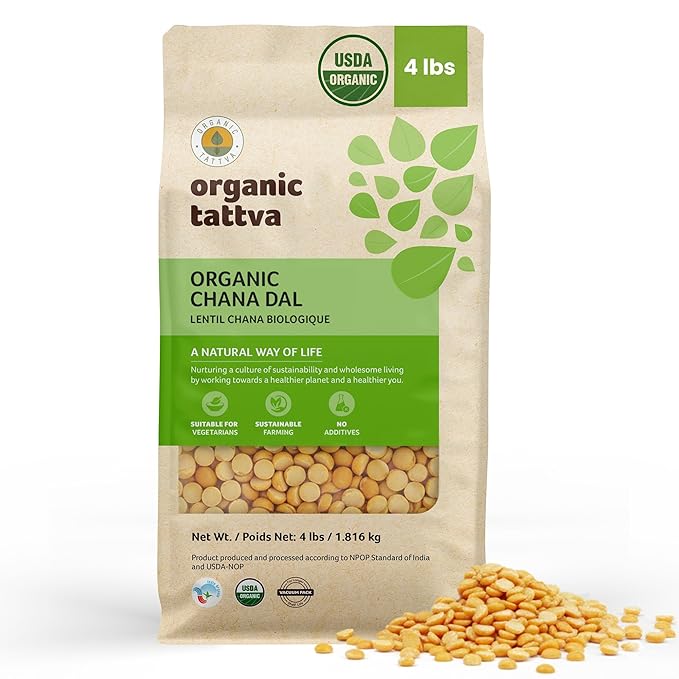 Organic Tattva Chana Dal (4 lbs) - Split Chickpeas Yellow Lentils Organic, Gluten Free, Vegan & Kosher - High Protein Lentils Dry - Pure Garbanzo Beans Dal for Everyday Nutrition - USDA Certified