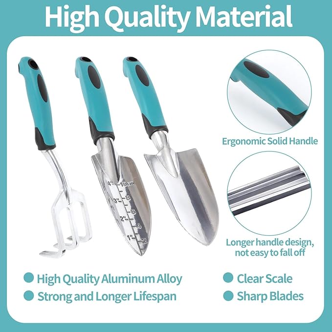 Gardening Hand Tool Set 3 Pack Heavy Gardening Kit with Non-Slip Soft Ergonomic Handle,Lightweight Aluminum Alloy Rust-Proof Tools, Great Garden Gifts for Women Men