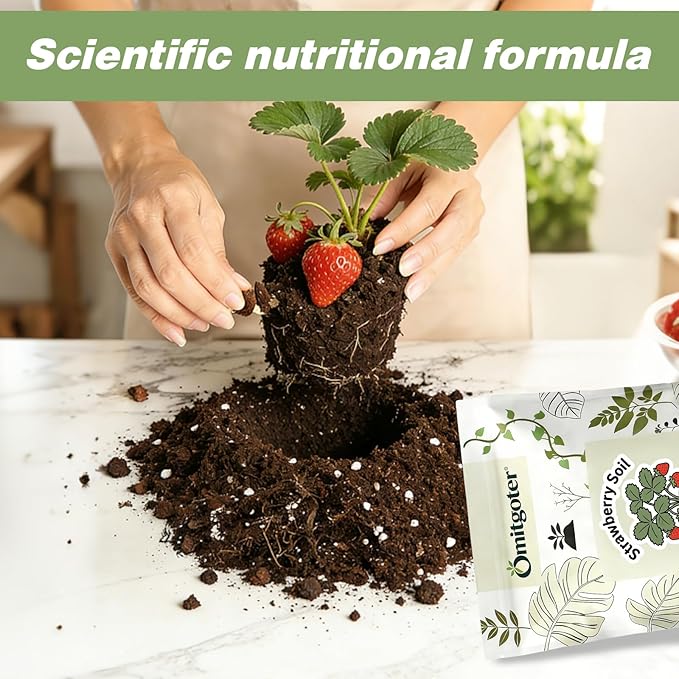 All-Natural Strawberry Soil & Potting Mix 10qt - Premium Potting Soil for All-Stage Strawberry Growth