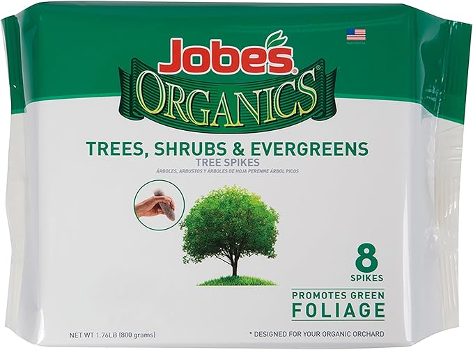 Jobe’s Organics Slow Release Evergreen Fertilizer Spikes, Easy Plant Care for Cypress, Arborvitae, Pine, Cedar, Boxwood, and Many More Acid Loving Trees and Shrubs, 8 Count
