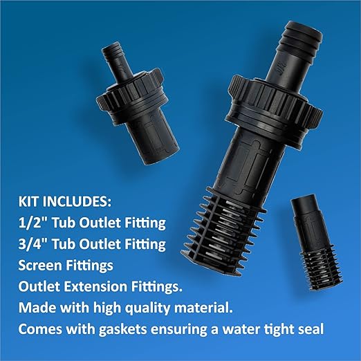 Toolazy Ebb and Flow Fitting Kit - 7-Piece Fill and Drain Bulkhead Fitting Set with 1/2" & 3/4" Outlets, Screen Fittings and Extensions for Hydroponic Flood and Drain, Aeroponic and Aquaponic Systems