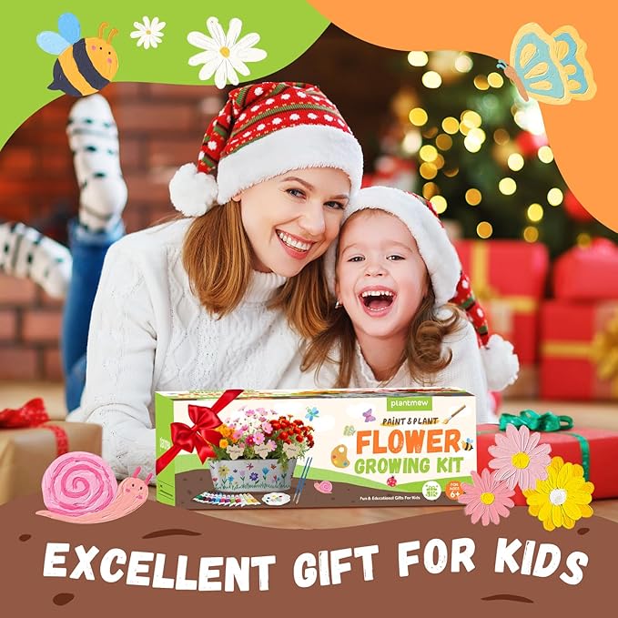PLANTMEW Paint & Plant Flower Growing Kit for Kids - Fun Kids Gardening Set - Unique Birthday, Crafts & Arts, Gardening Gifts for Girls & Boys, Ages 5, 6, 7, 8-12 Years Old