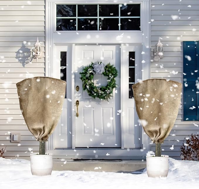 6 Pack 24” × 40” Burlap Winter Plant Cover Bags - Plant Covers Frost Protector with Drawstring Plant Covers Freeze Protection Frost Blankets Shrub Jacket，Freeze Blanket for Outdoor Plants Fruit Tree