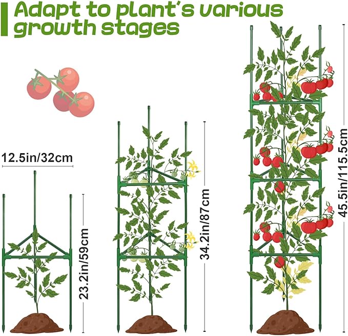 Upgraded Stable Tomato Cages - Durable Tomato Plant Stakes Trellis for Garden, Easy to Assemble, Up to 45Inch, Adjustable Tomato Plant Support for Vertical Climbing Plants Vegetable Flower, 3Pack