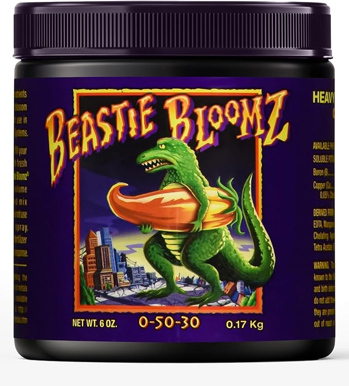 FoxFarm Beastie Bloomz Water Soluble Fertilizer for Mid-Flowering Stage, High Phosphorus Fertilizer 0-50-30, Supports Blossom Development, Easily Dilutes in Water, Ideal for Hydroponics & Soil, 6 oz